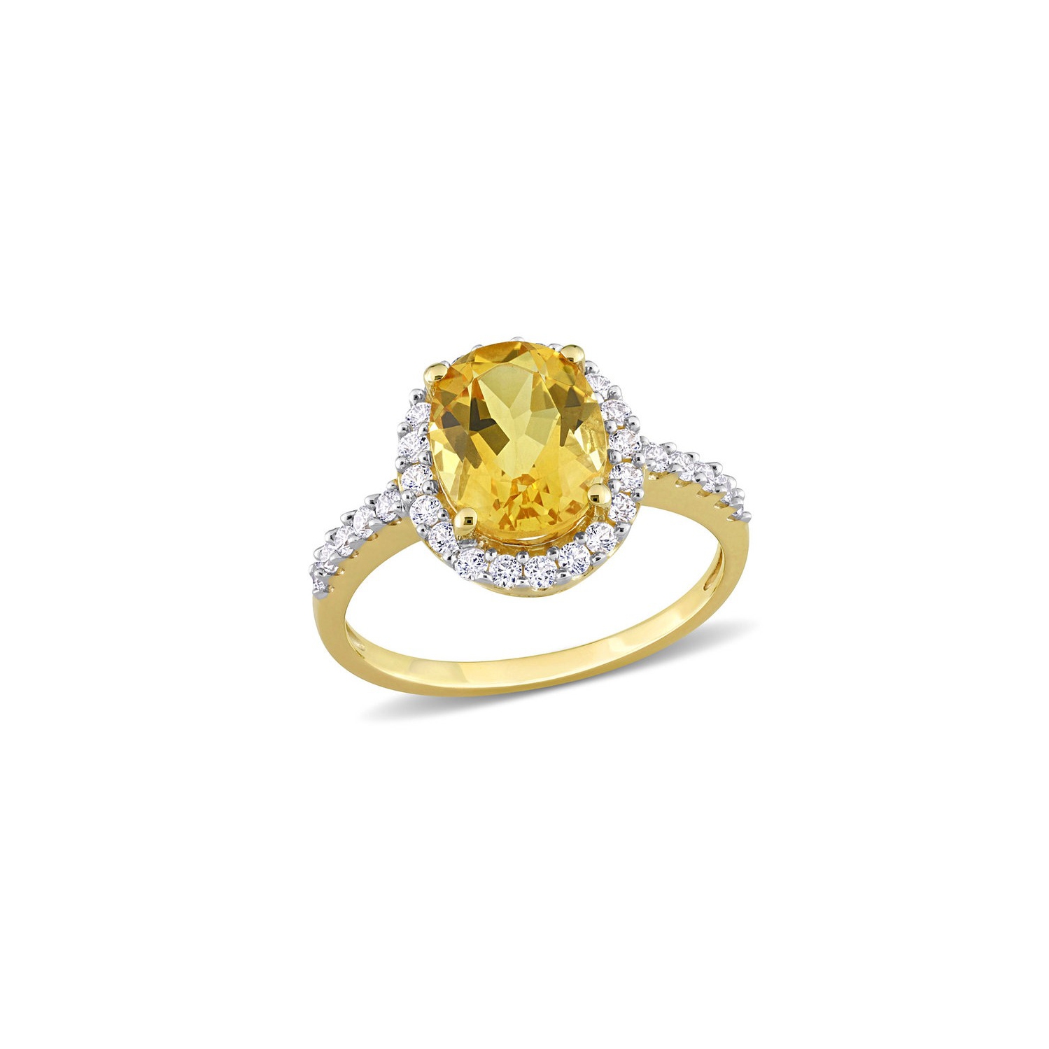 4.00 Carat Citrine and Lab-Created White Topaz Halo Ring in 10K Yellow Gold