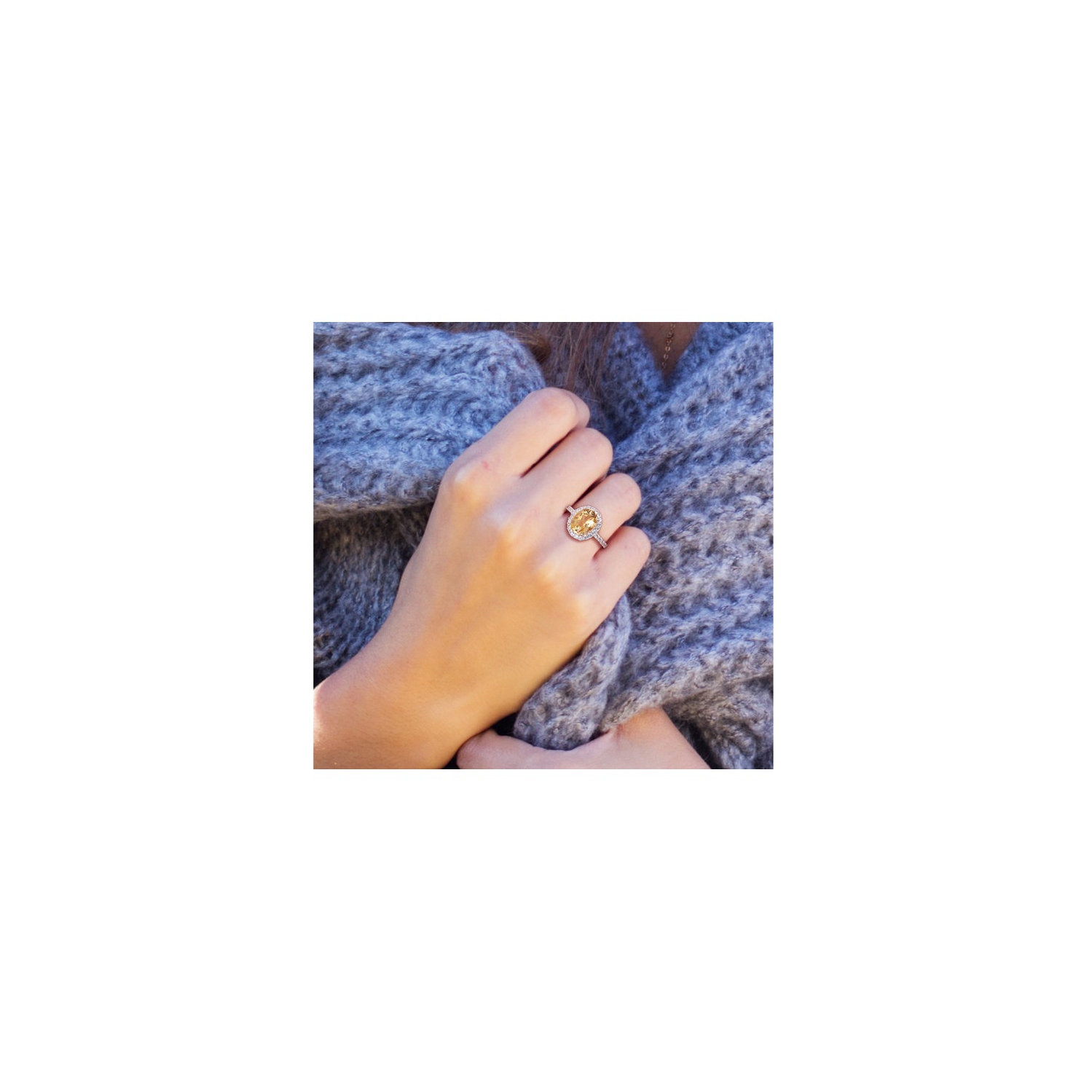 4.00 Carat Citrine and Lab-Created White Topaz Halo Ring in 10K Yellow Gold