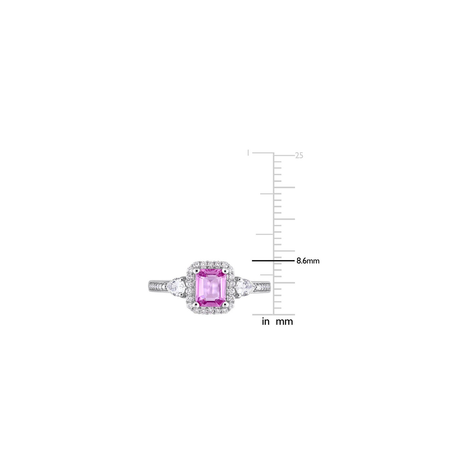 9/10 Carat Pink Sapphire and White Sapphire Engagement Ring in 14K White Gold with Diamonds
