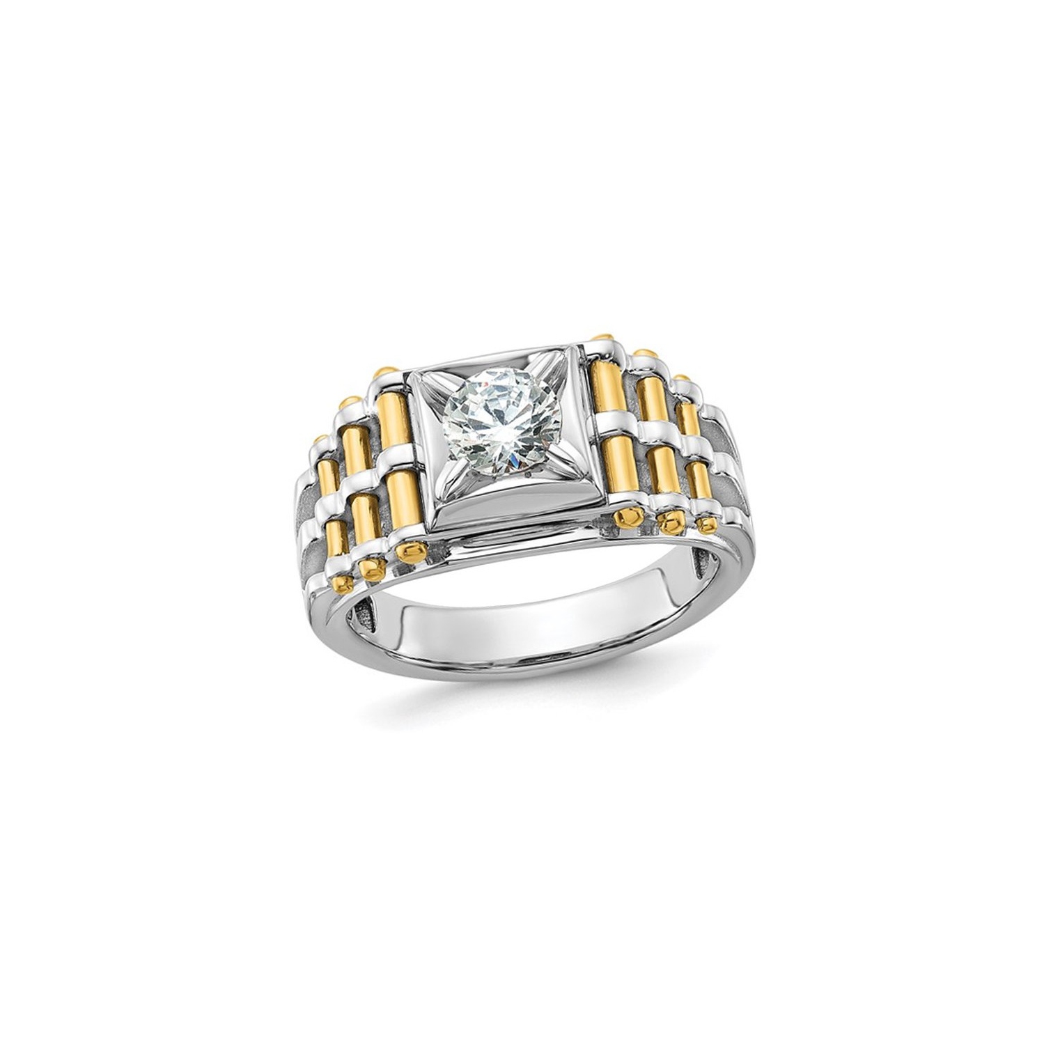 Bague homme en or blanc et jaune 14K K, diamant d'1,00&nbsp;carat cultivé en laboratoire