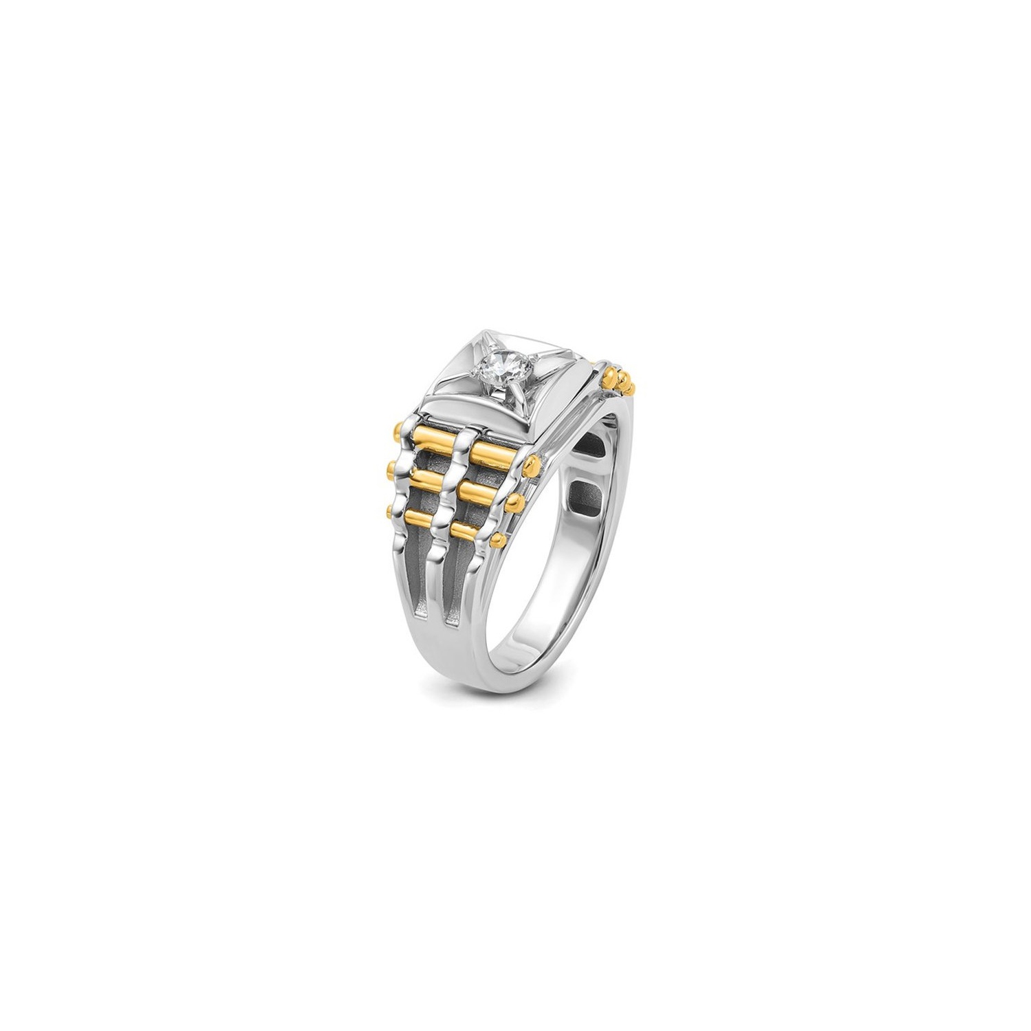 Bague homme en or blanc et jaune 14K K, diamant d'1,00&nbsp;carat cultivé en laboratoire