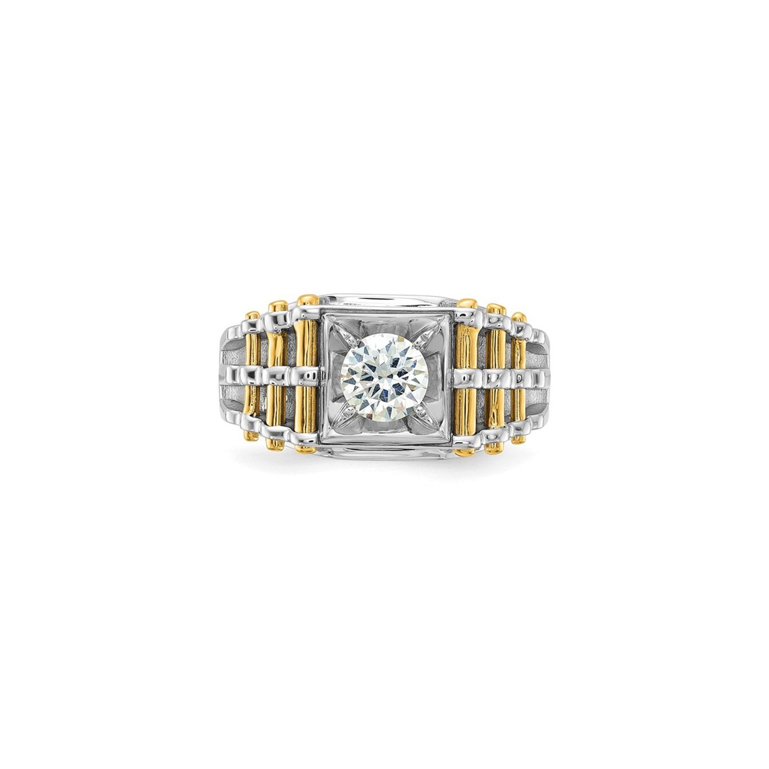 Bague homme en or blanc et jaune 14K K, diamant d'1,00&nbsp;carat cultivé en laboratoire