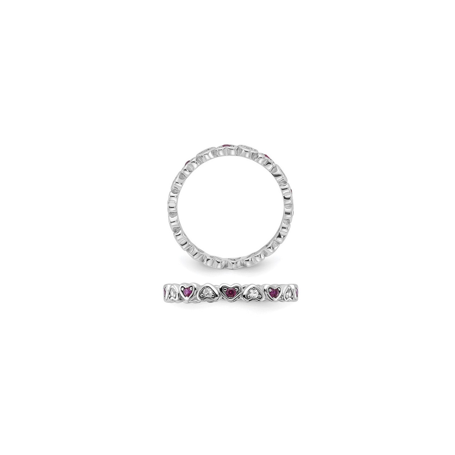 2/5 Carat Lab-Created Ruby and White Sapphire Heart Ring Band in Sterling Silver
