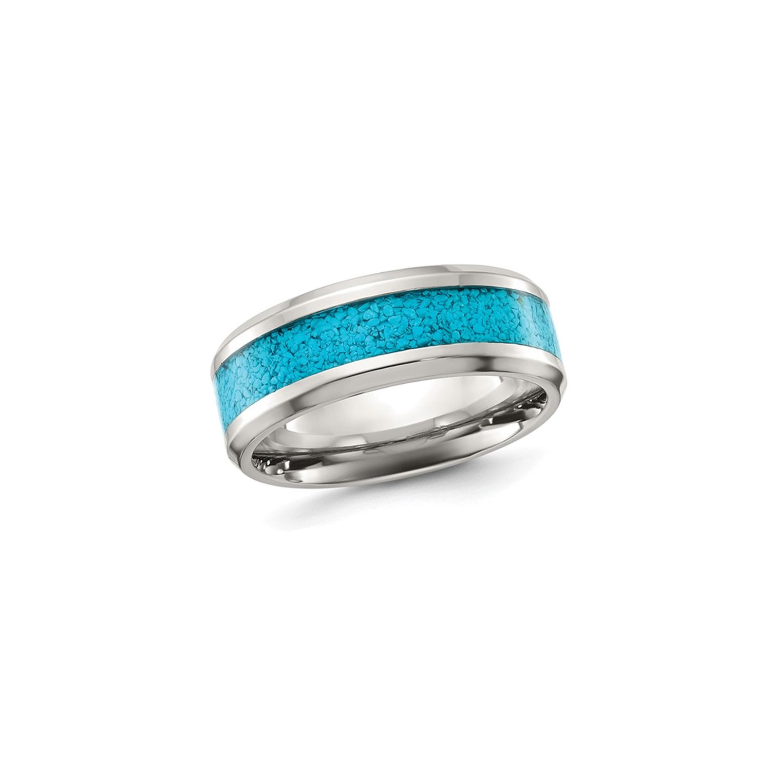 Mens Stainless Steel Band Ring with Turquoise Inlay