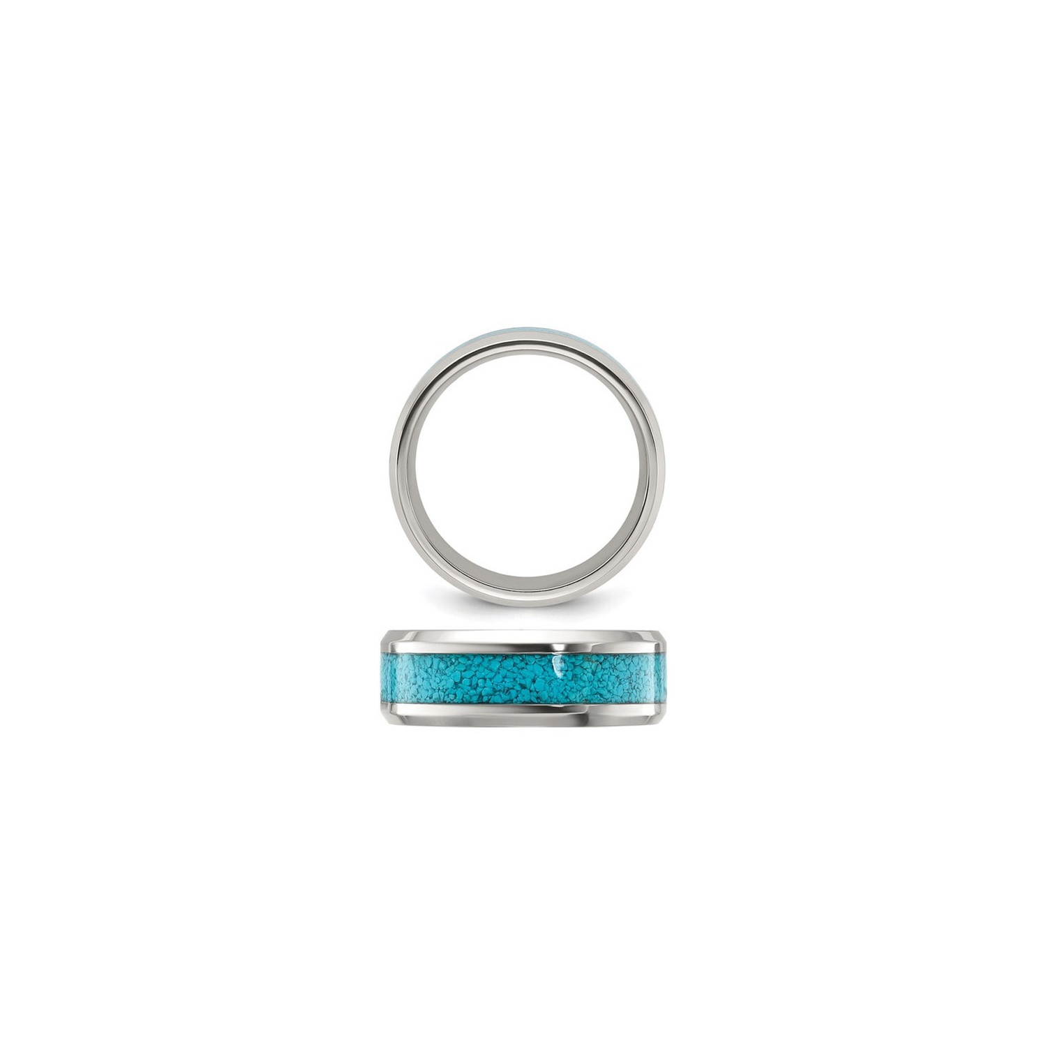 Mens Stainless Steel Band Ring with Turquoise Inlay