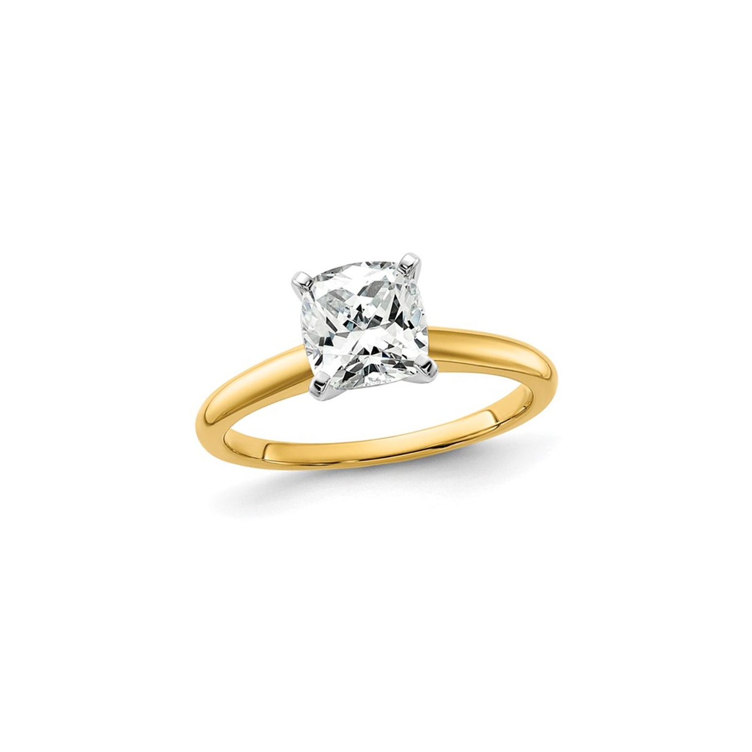 1.75 Carat Certified Cushion-Cut Lab Grown Diamond Solitaire Engagement Ring in 14K Yellow Gold