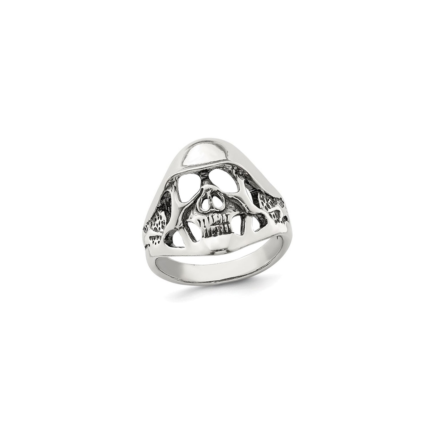 Mens Skull Ring in Antiqued Sterling Silver