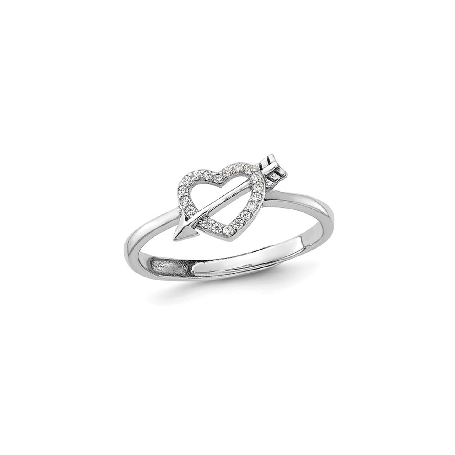 Sterling Silver Heart and Arrow Ring with Synthetic Cubic Zirconias