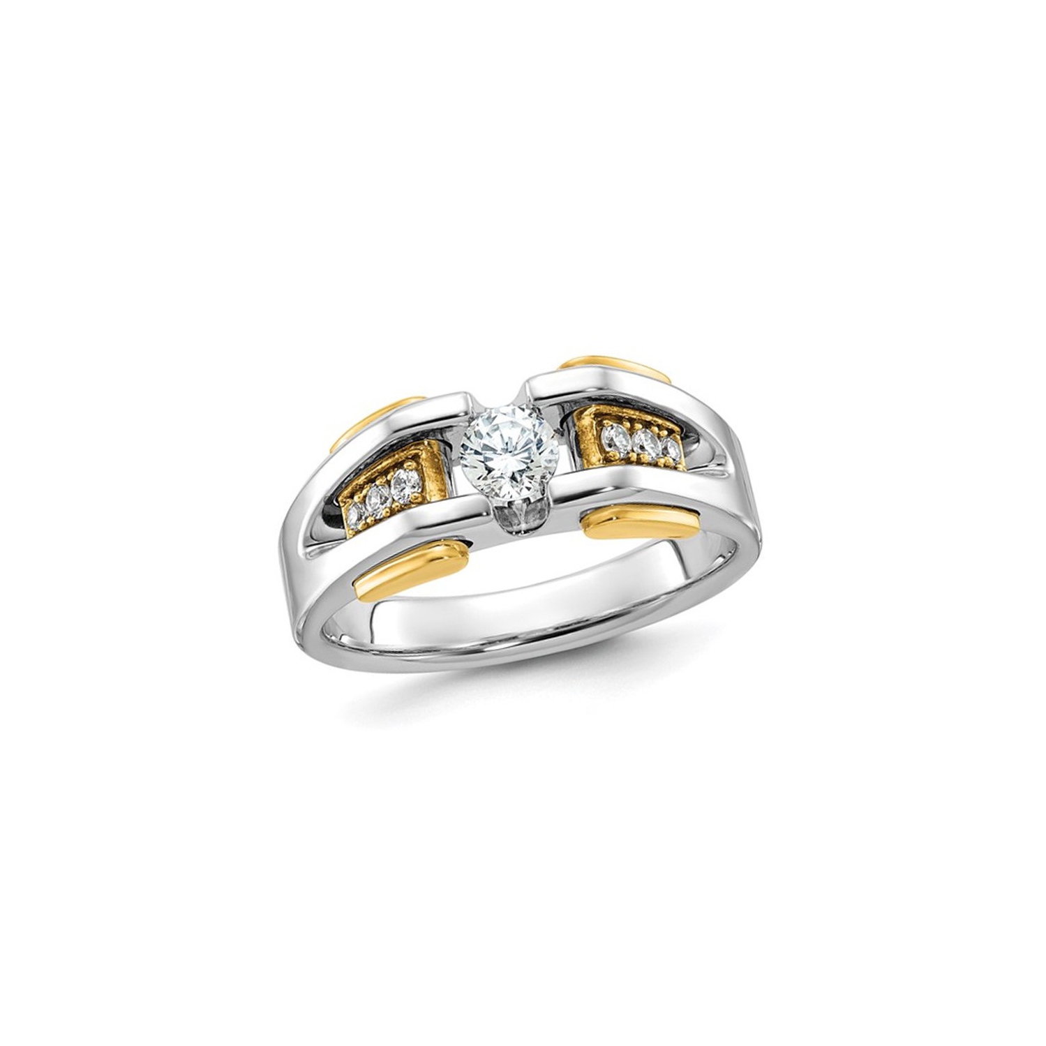 Mens 14K White and Yellow Gold 1/2 Carat Lab-Grown Diamond Ring