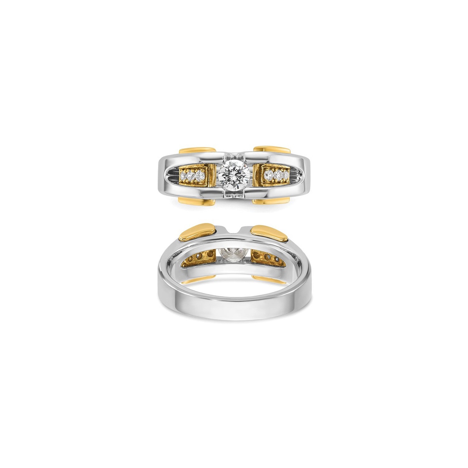 Mens 14K White and Yellow Gold 1/2 Carat Lab-Grown Diamond Ring