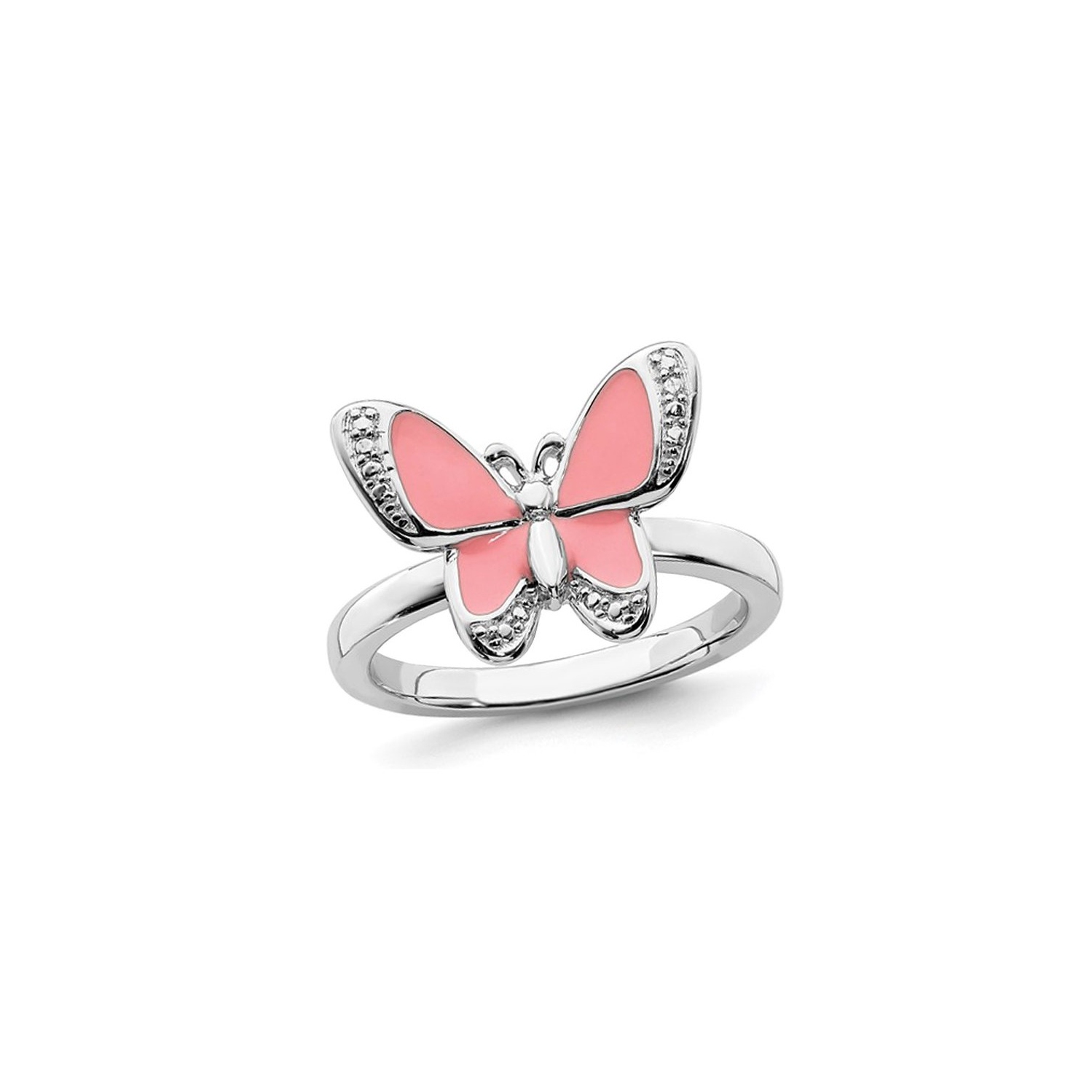 Sterling Silver Pink Enamel Butterfly Ring