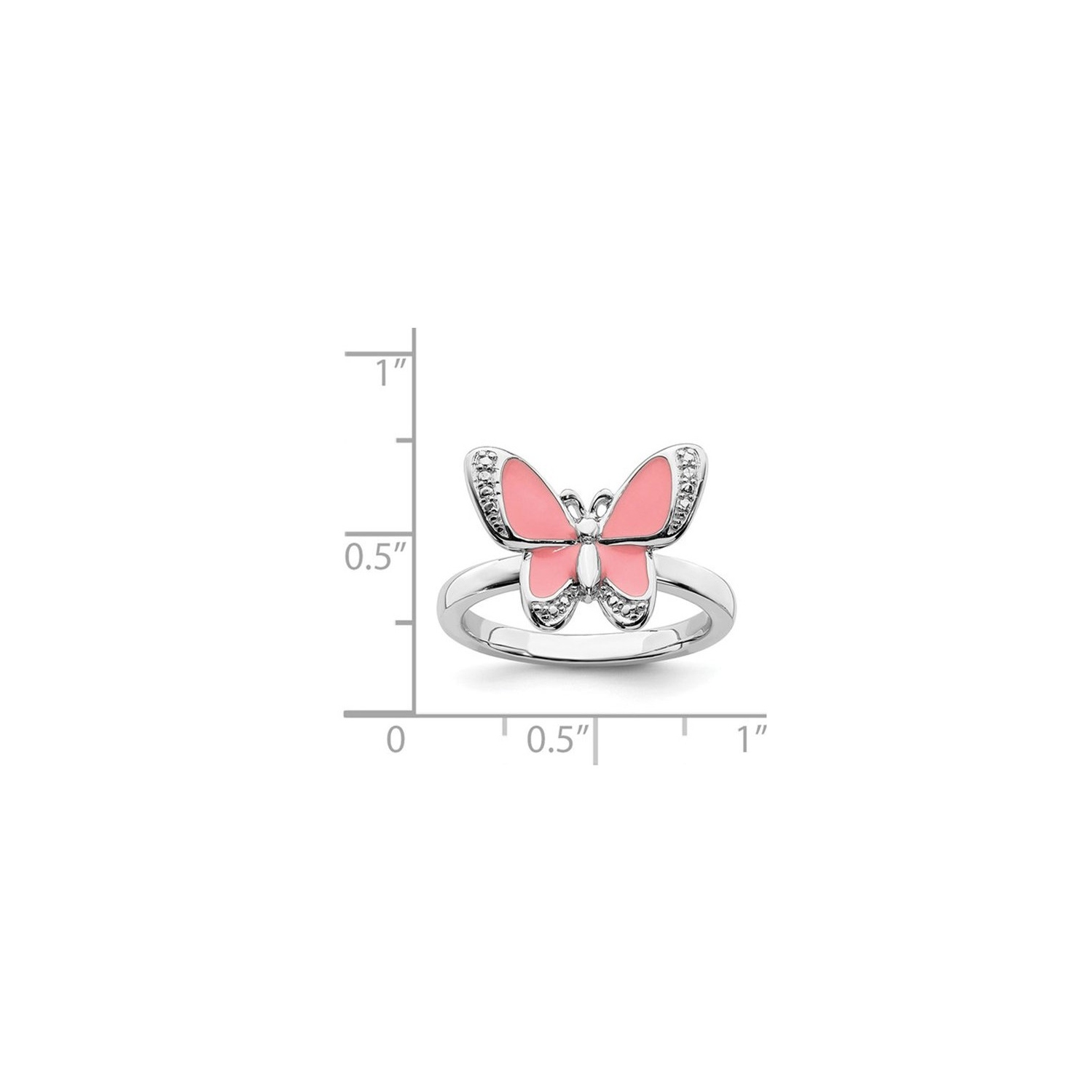 Sterling Silver Pink Enamel Butterfly Ring
