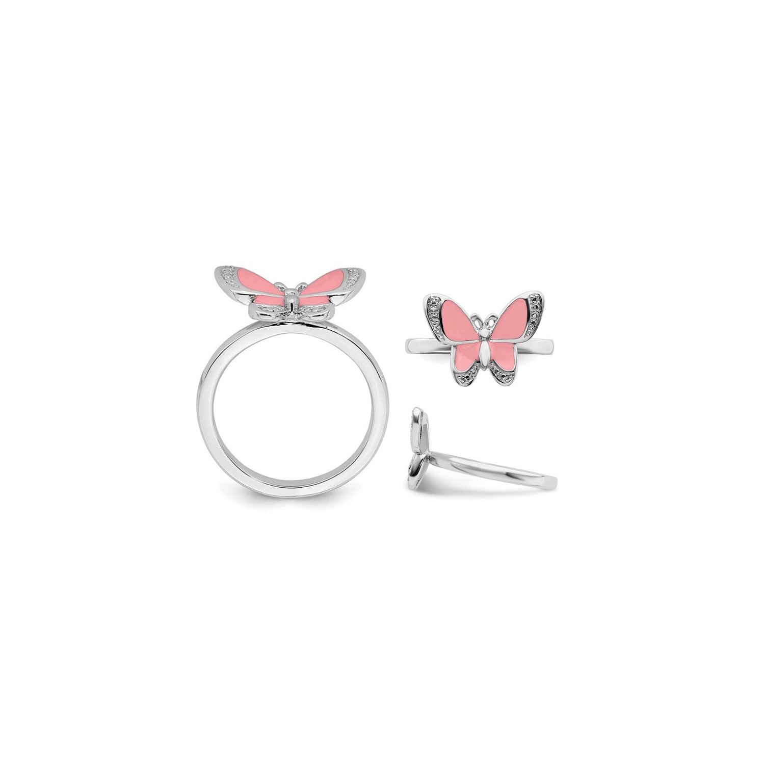 Sterling Silver Pink Enamel Butterfly Ring