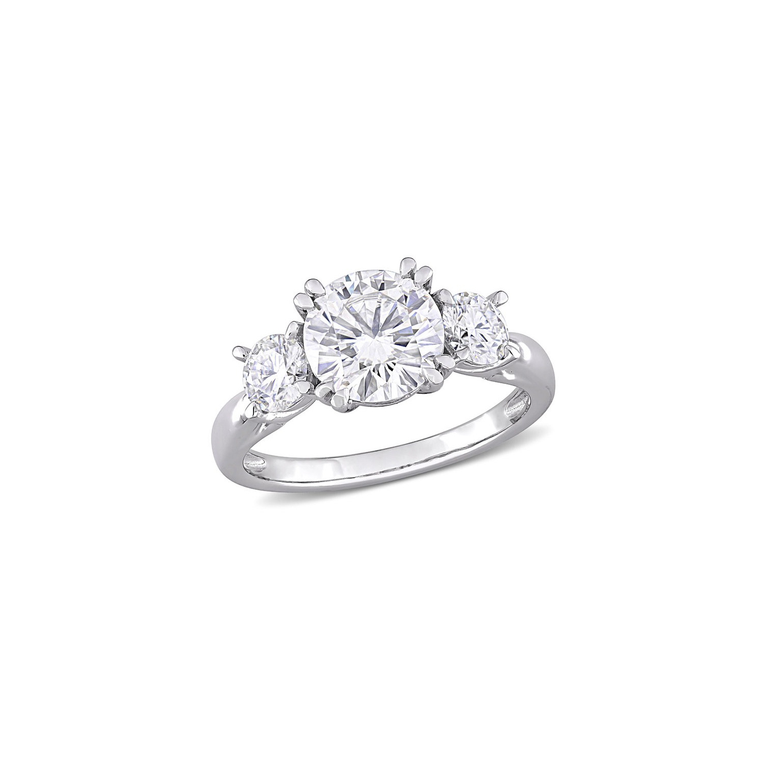 2.59 Carat (ctw) Lab-Created Three-Stone Round Moissanite Engagement Ring in 10K White Gold