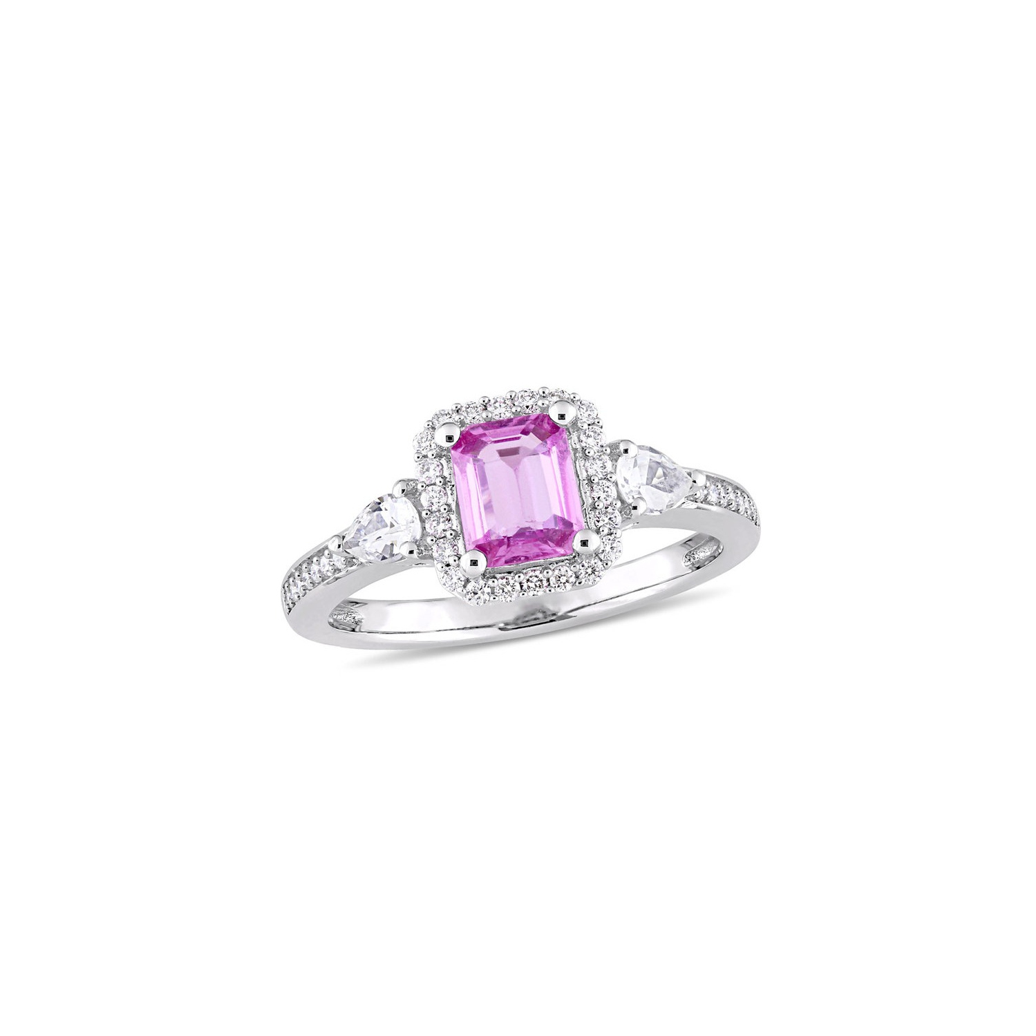 Bague de fiançailles en or blanc 14K ct avec diamants et saphir rose et saphir blanc 9/10&nbsp;carat