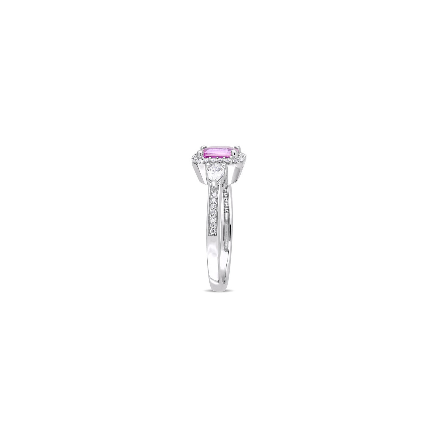 Bague de fiançailles en or blanc 14K ct avec diamants et saphir rose et saphir blanc 9/10&nbsp;carat