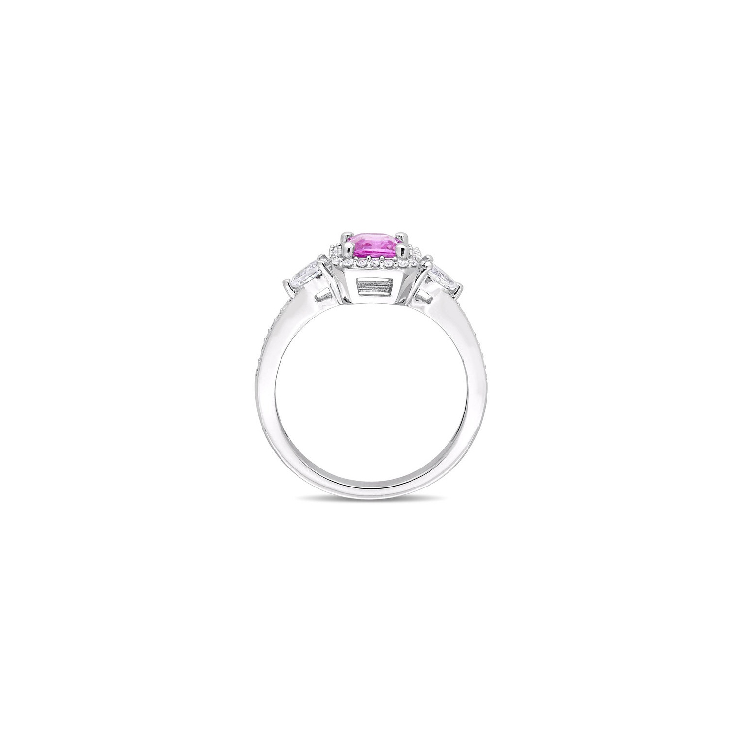 Bague de fiançailles en or blanc 14K ct avec diamants et saphir rose et saphir blanc 9/10&nbsp;carat