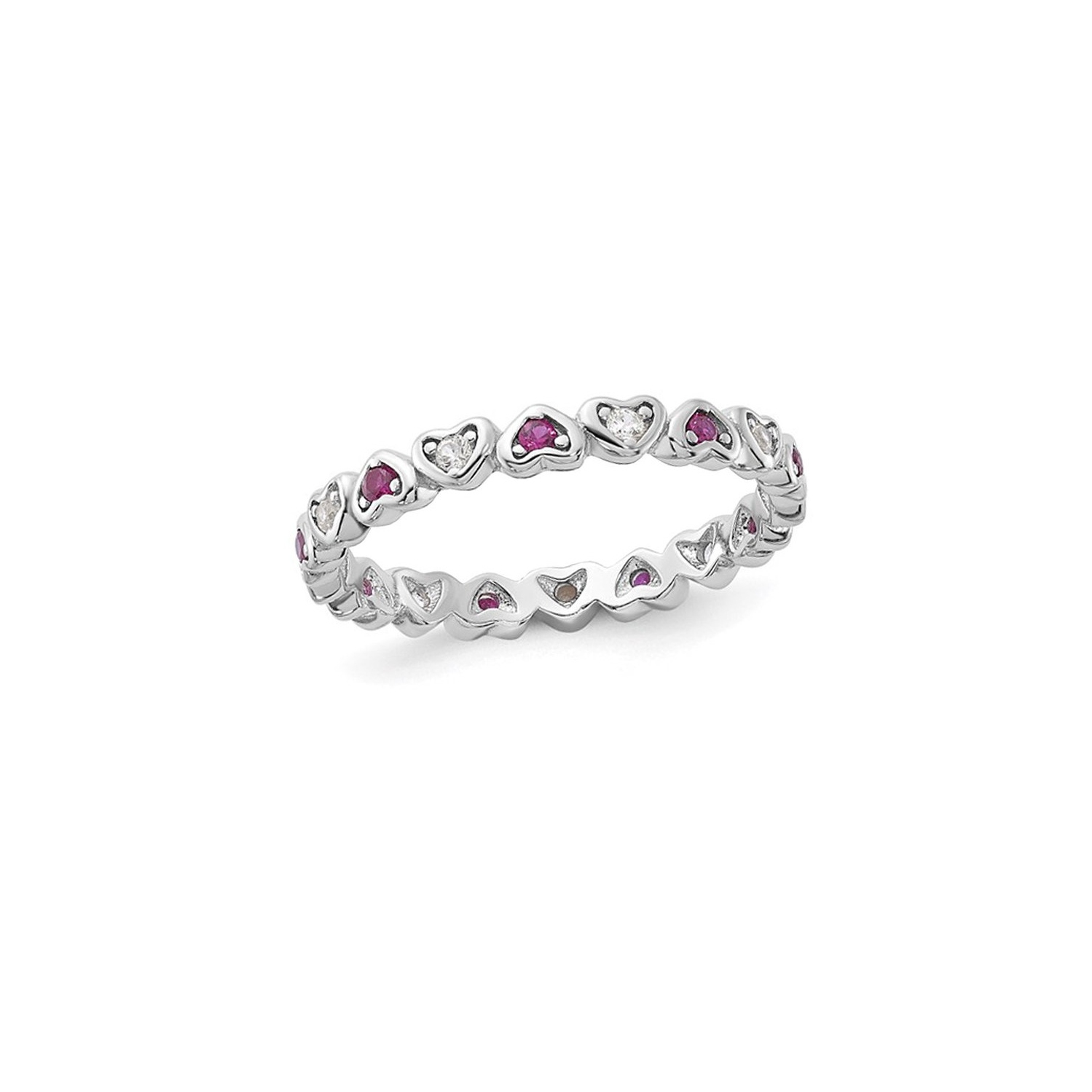 2/5 Carat Lab-Created Ruby and White Sapphire Heart Ring Band in Sterling Silver