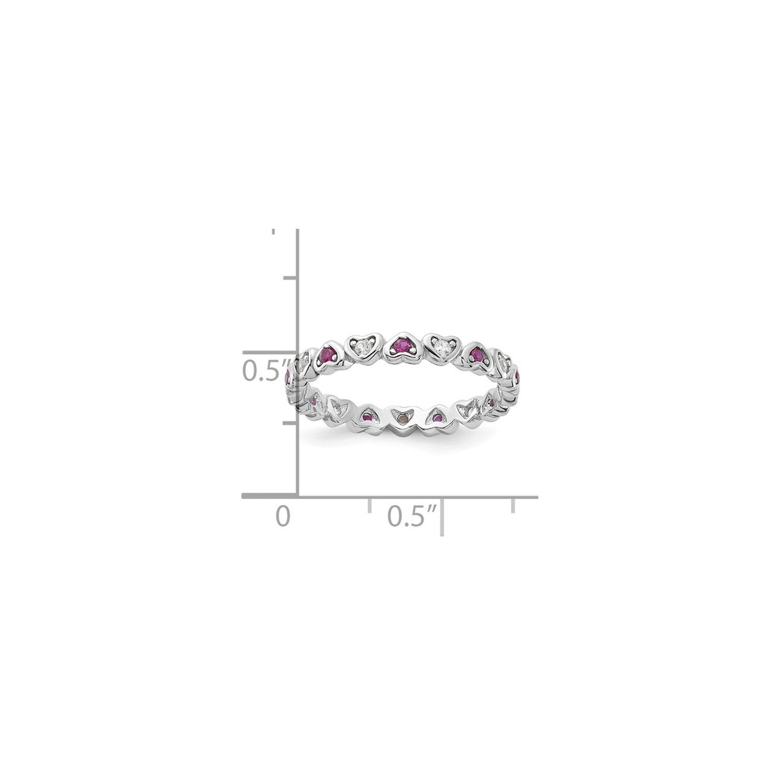 2/5 Carat Lab-Created Ruby and White Sapphire Heart Ring Band in Sterling Silver