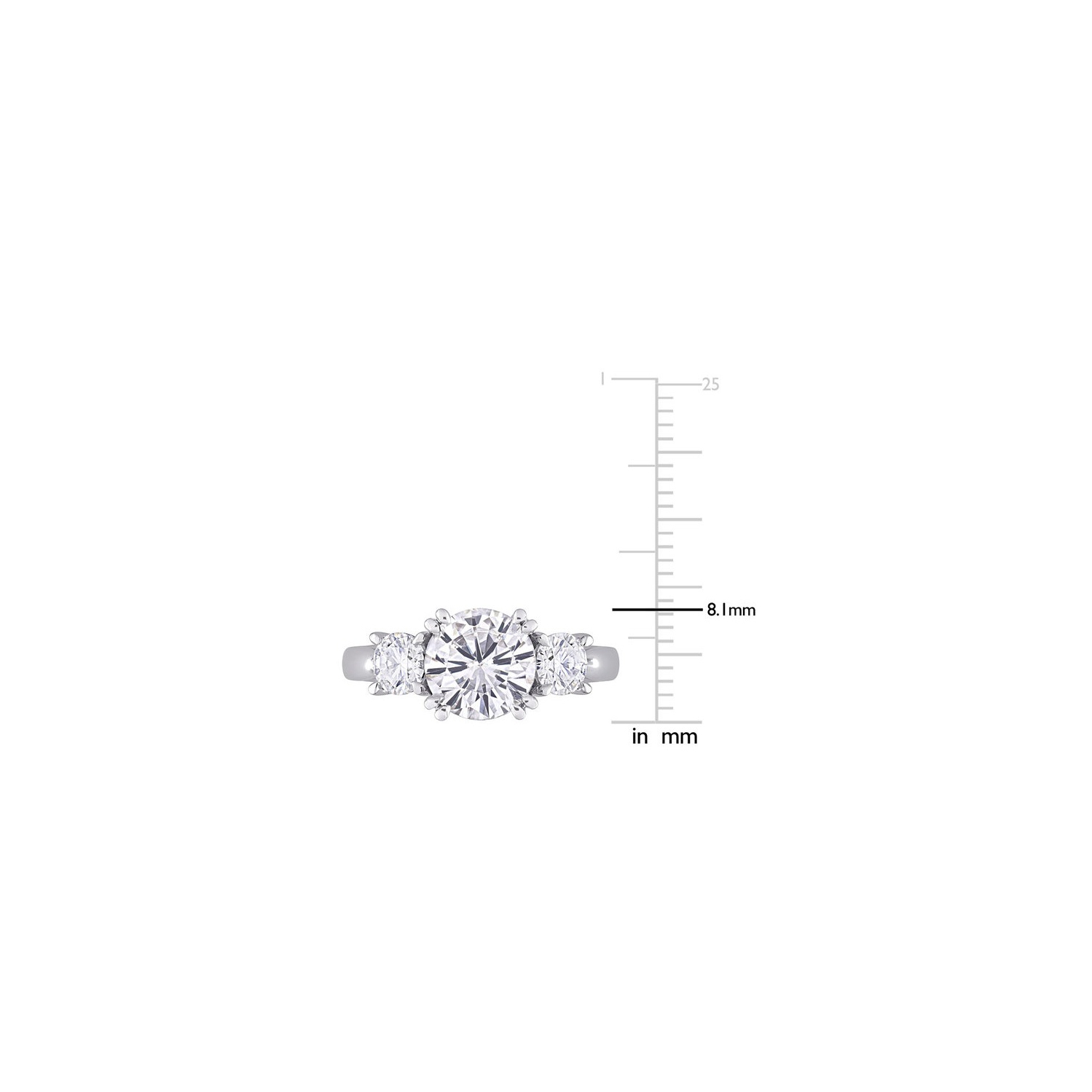 2.59 Carat Lab-Created Three-Stone Round Moissanite Engagement Ring in 10K White Gold