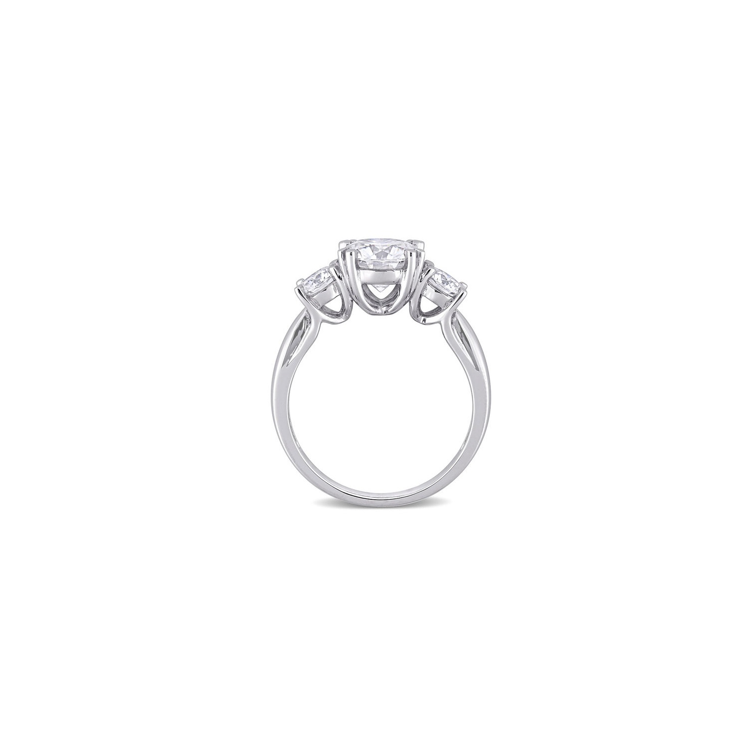 2.59 Carat Lab-Created Three-Stone Round Moissanite Engagement Ring in 10K White Gold