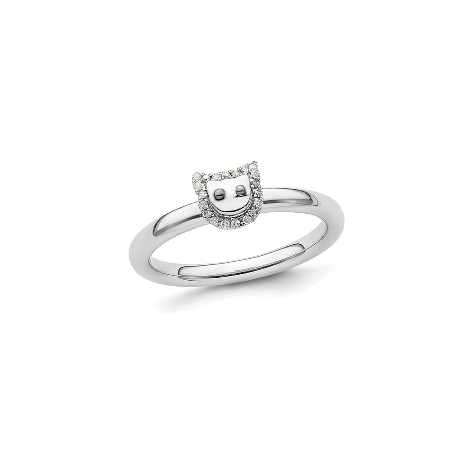 Sterling Silver Kitty Cat Ring with Accent Diamonds