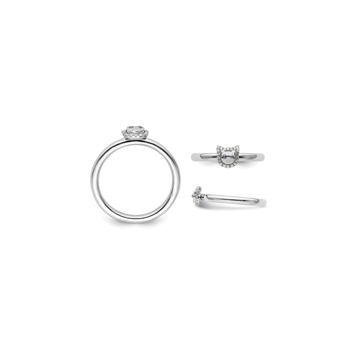 Sterling Silver Kitty Cat Ring with Accent Diamonds