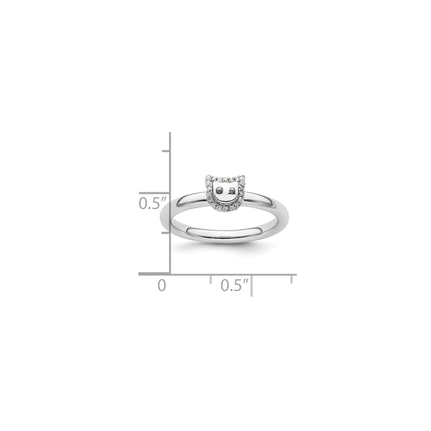 Sterling Silver Kitty Cat Ring with Accent Diamonds