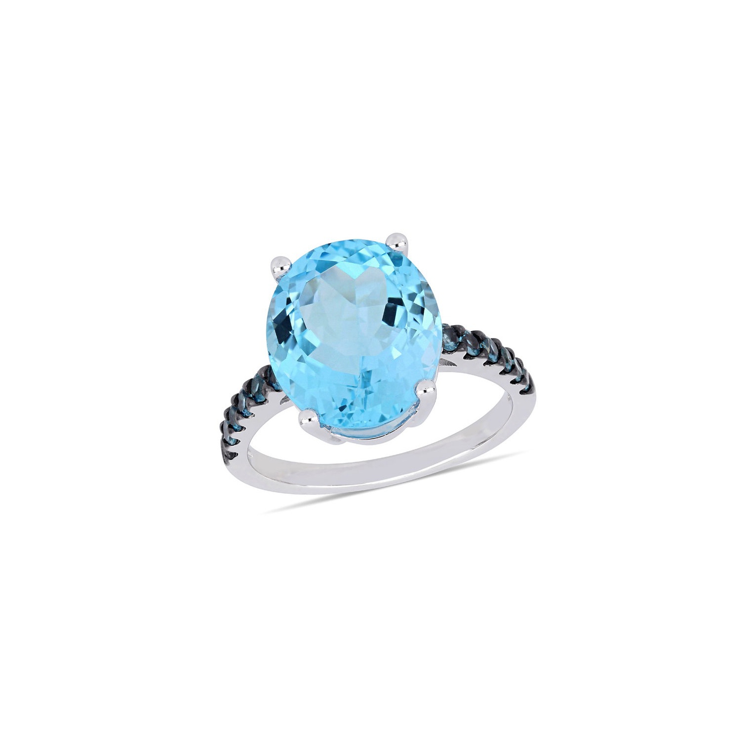 Bague ovale en argent sterling avec topaze bleu ciel et topaze bleue londonienne de 10,50&nbsp;carat