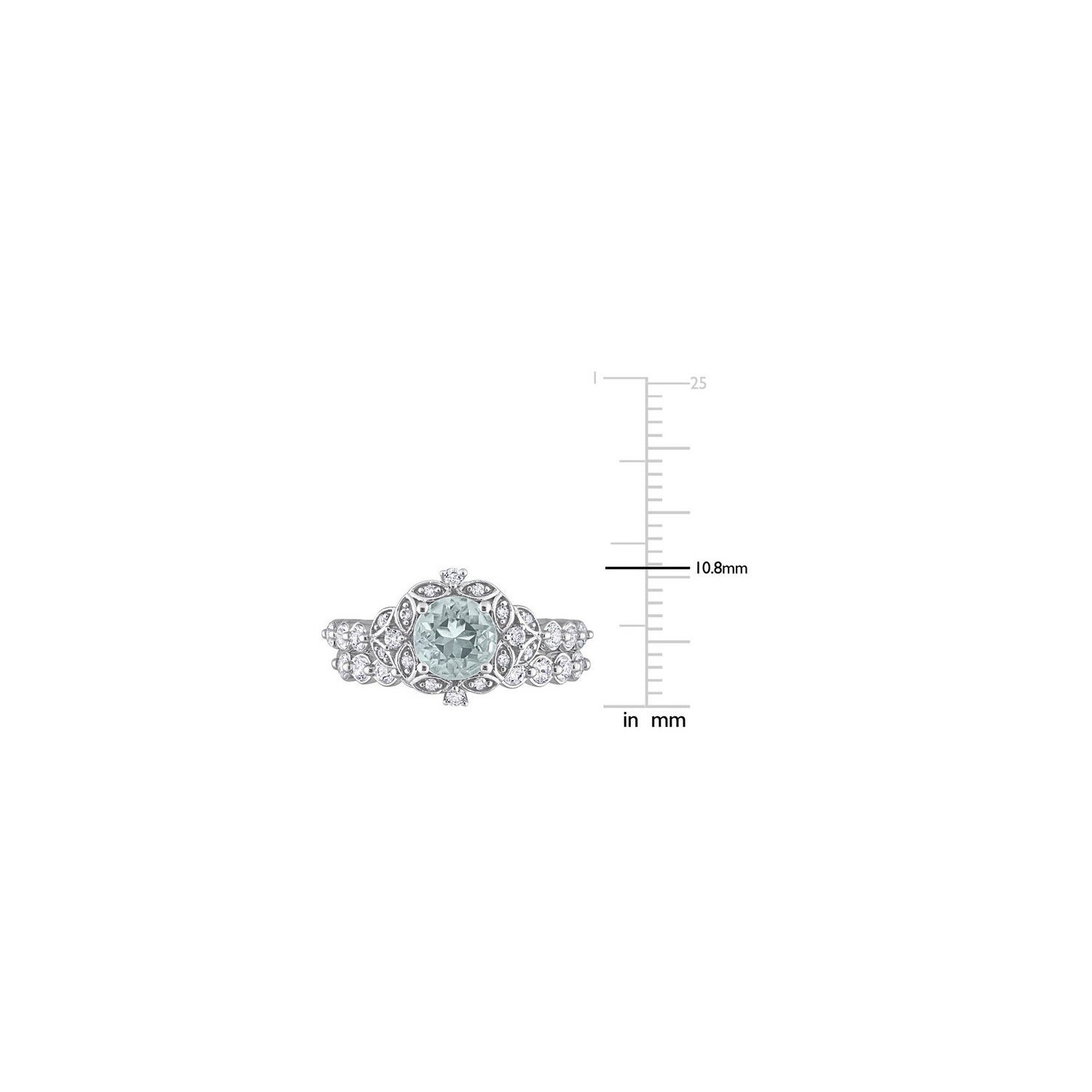 1.84 Carat Aquamarine and White Topaz Engagement Ring & Wedding Band Set with Accent Diamonds 10K White Gold