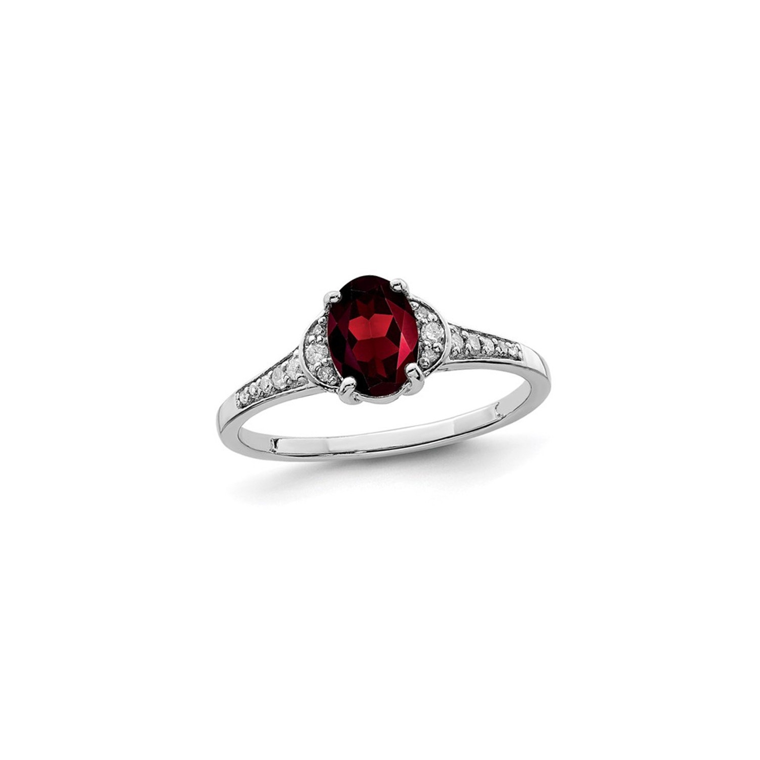 9/10 Carat Oval-Cut Red Garnet Ring in Sterling Silver with Diamonds