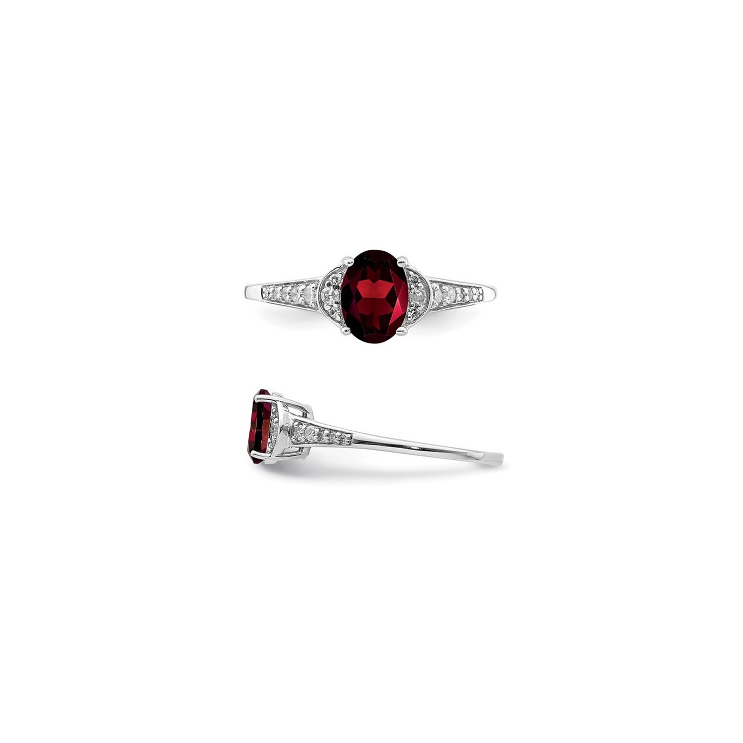 9/10 Carat Oval-Cut Red Garnet Ring in Sterling Silver with Diamonds