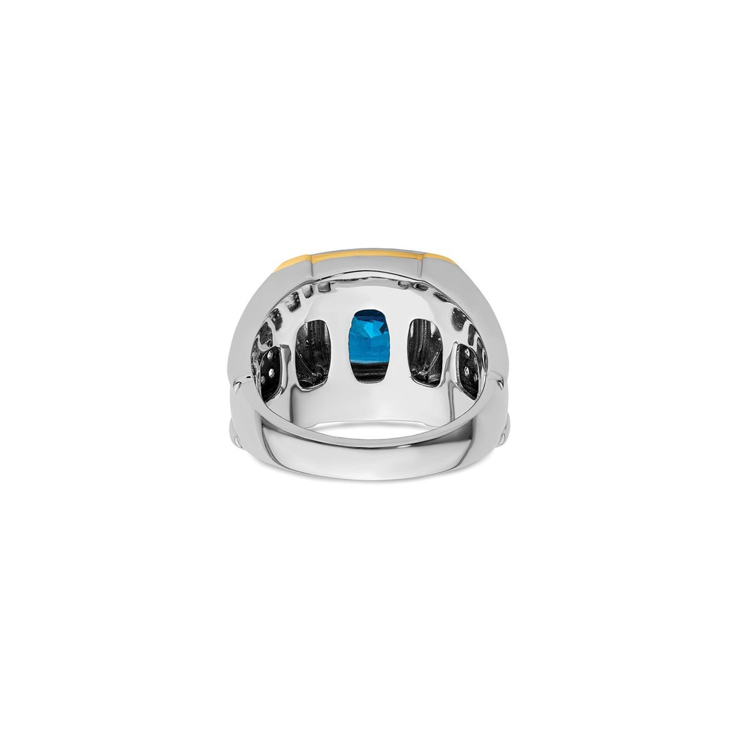 Bague homme, or blanc 14K K, 4/5&nbsp;carat, topaze bleue avec diamants synthétiques
