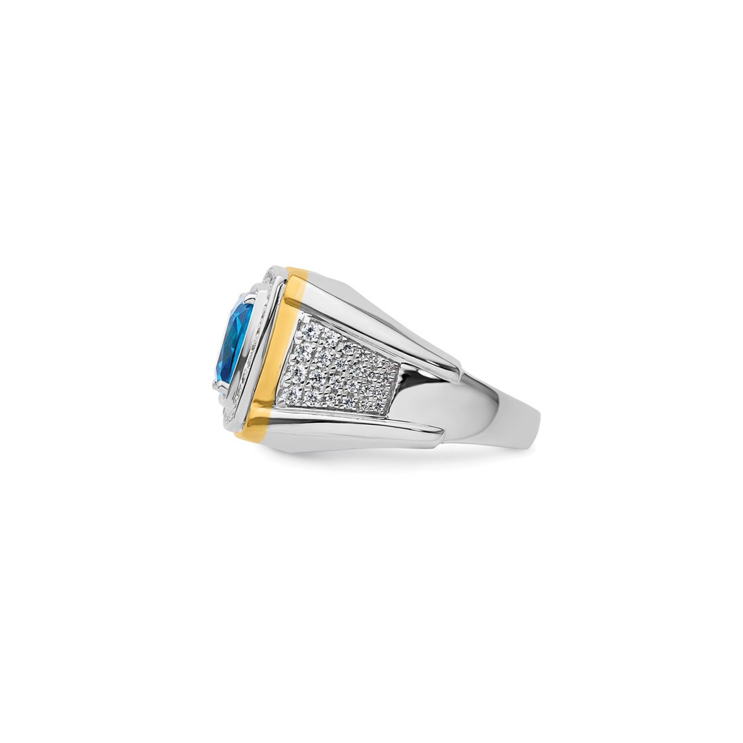 Bague homme, or blanc 14K K, 4/5&nbsp;carat, topaze bleue avec diamants synthétiques