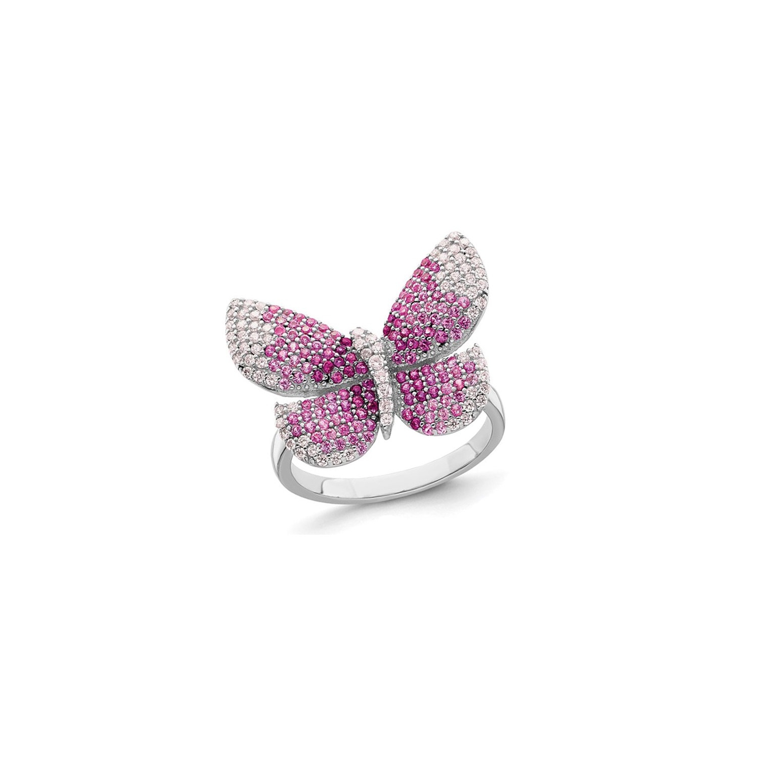 Sterling Silver Butterfly Ring with PInk Synthetic Cubic Zirconias