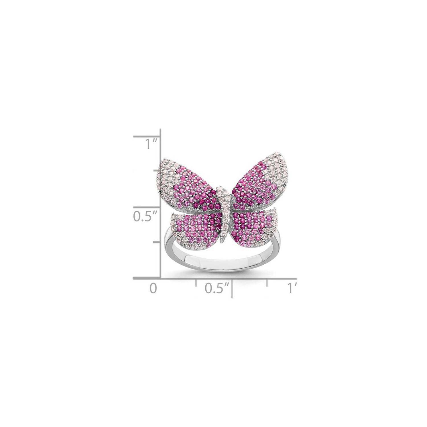 Sterling Silver Butterfly Ring with PInk Synthetic Cubic Zirconias