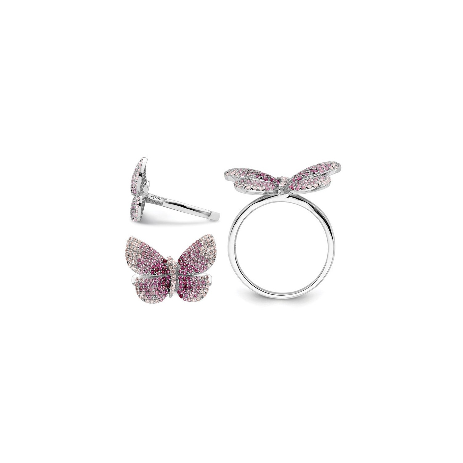 Sterling Silver Butterfly Ring with PInk Synthetic Cubic Zirconias