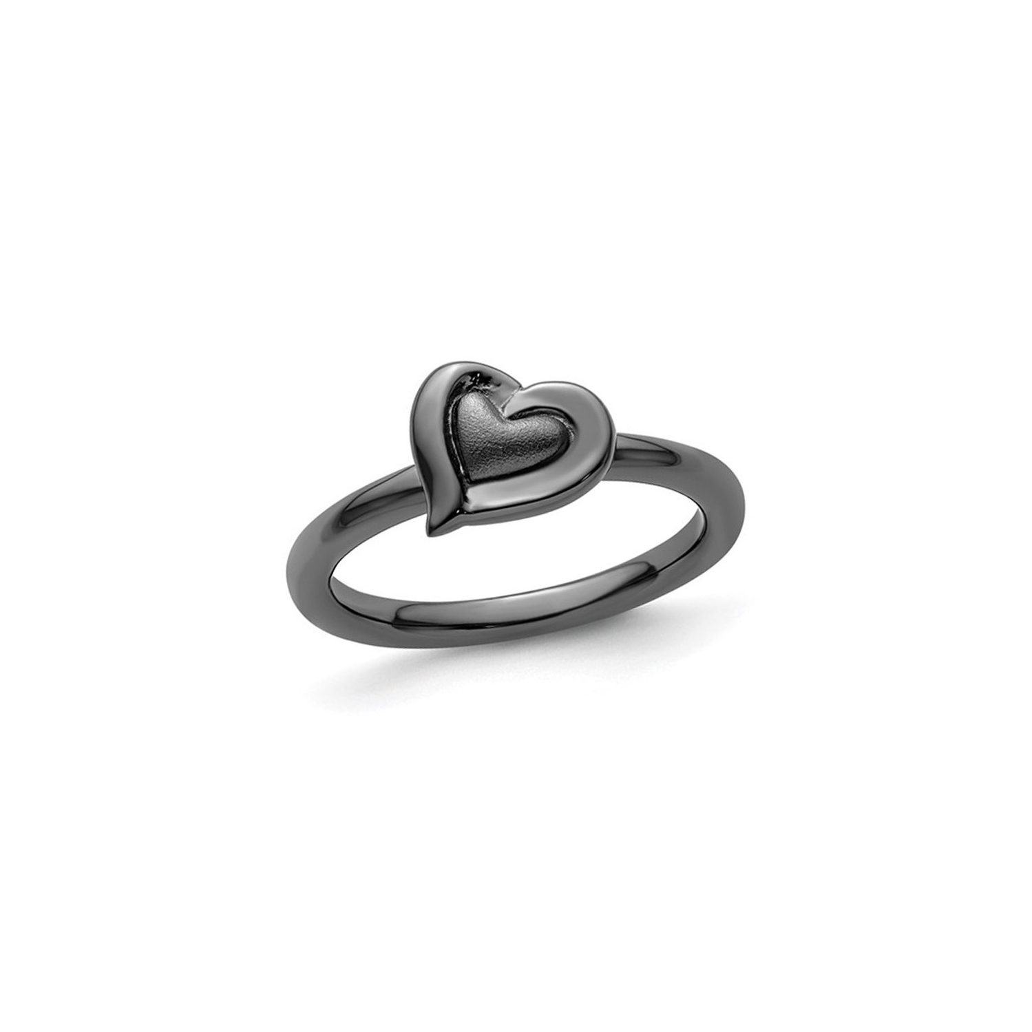 Black Plated Sterling Silver Heart Ring