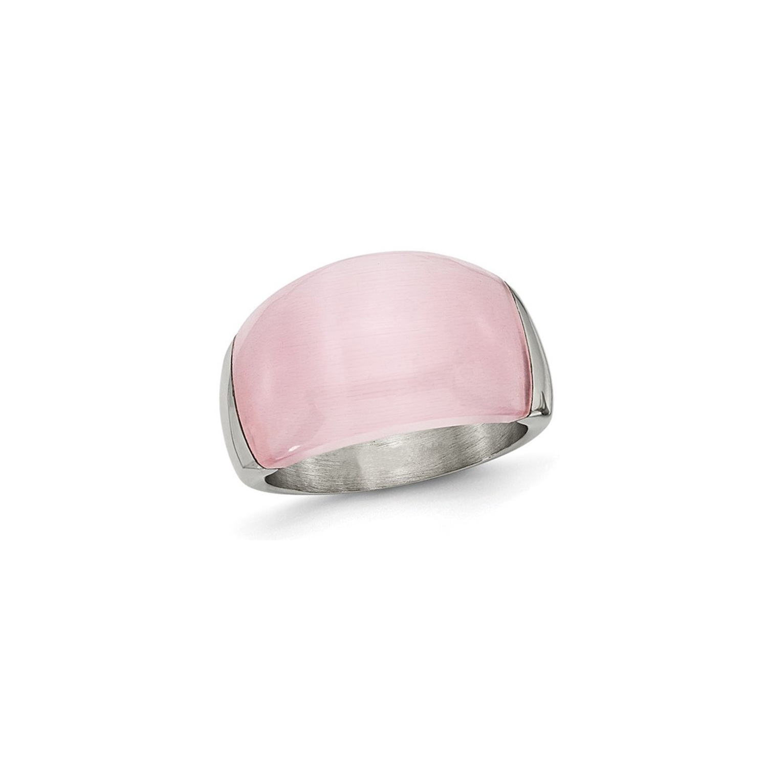 Stainless Steel Brushed Pink Cats Eye Ring
