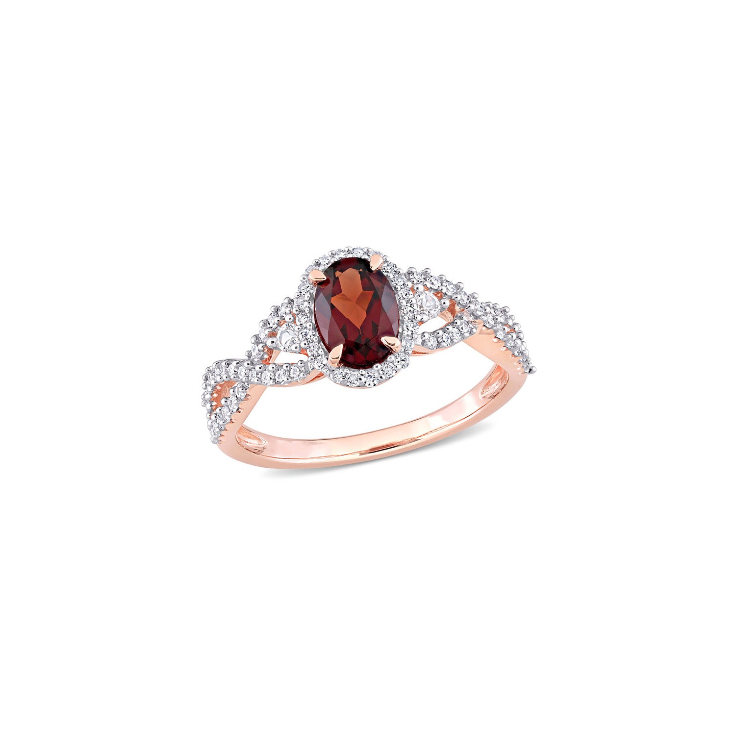 1.00 Carat Garnet and White Sapphire Ring in 10K Rose Pink Gold