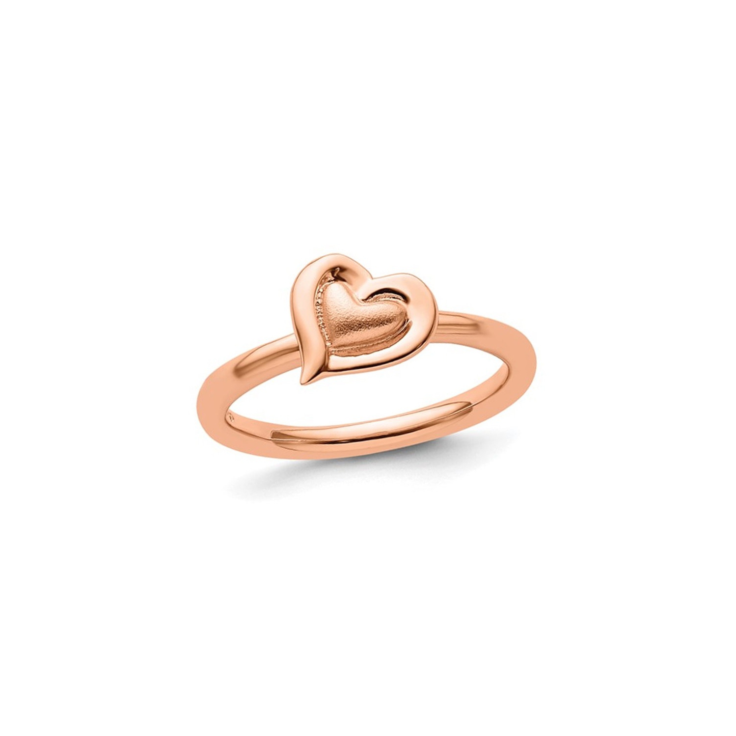 Bague en argent sterling plaqué rose en forme de coeur