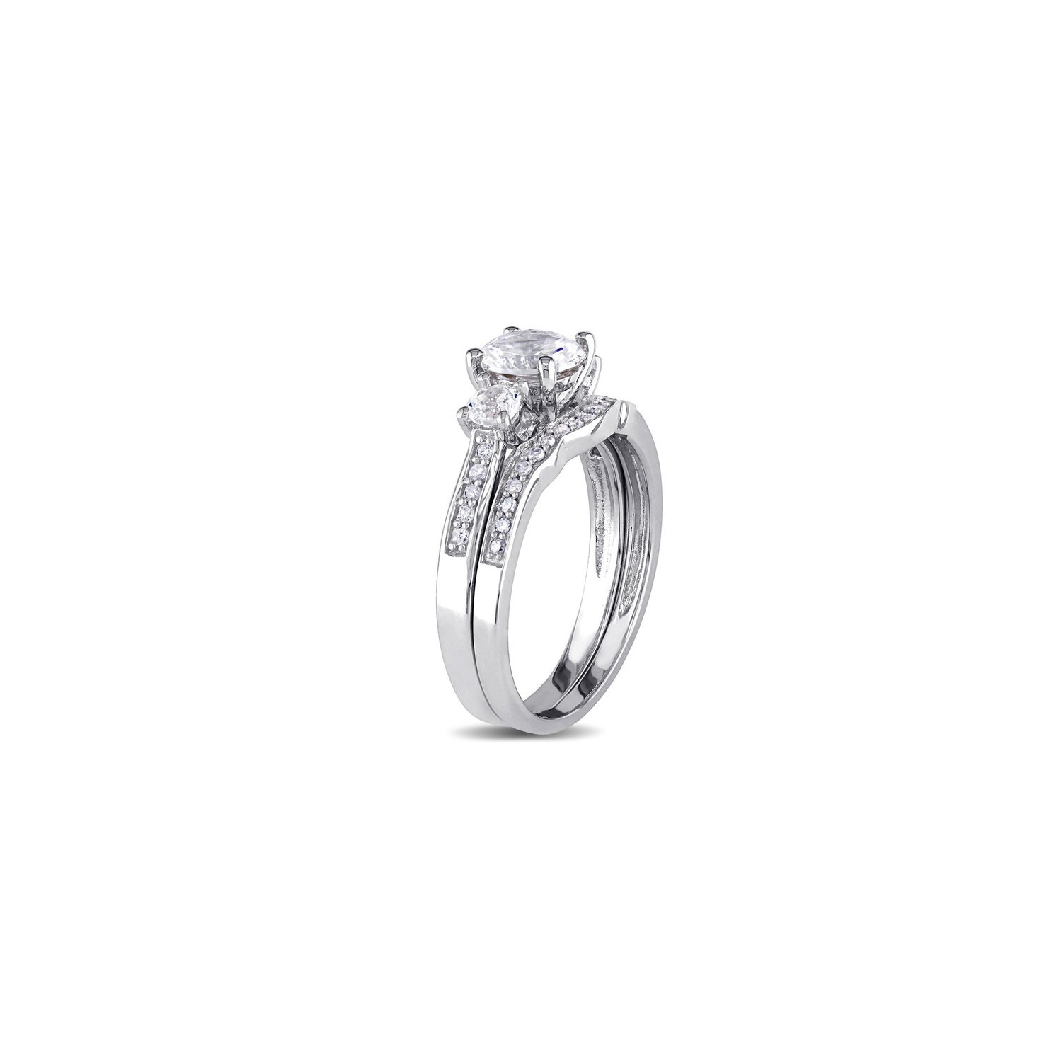1 1/3 Carat Lab-Created White Sapphire with Diamond Bridal Wedding Set Engagement Ring in 10K White Gold
