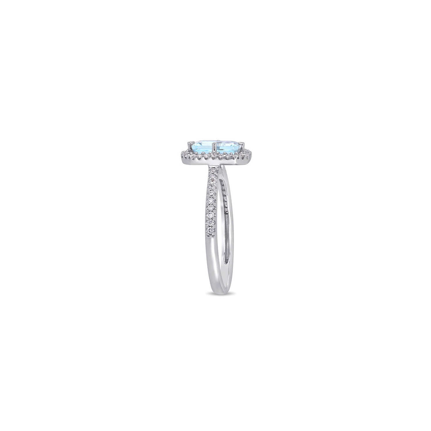 9/10 Carat Aquamarine Halo Ring with Diamonds in 14K White Gold