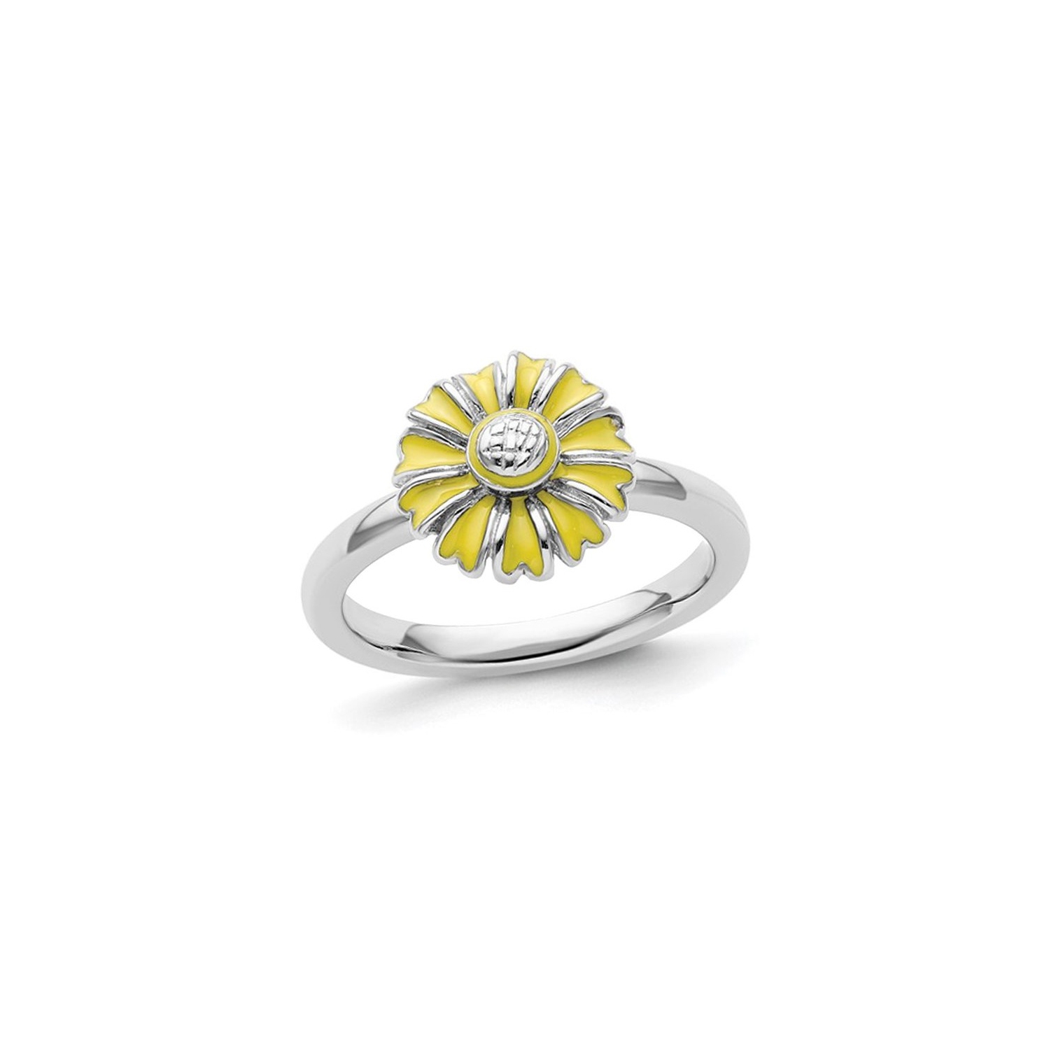 Sterling Silver Yellow Enamel Daisy Flower Ring