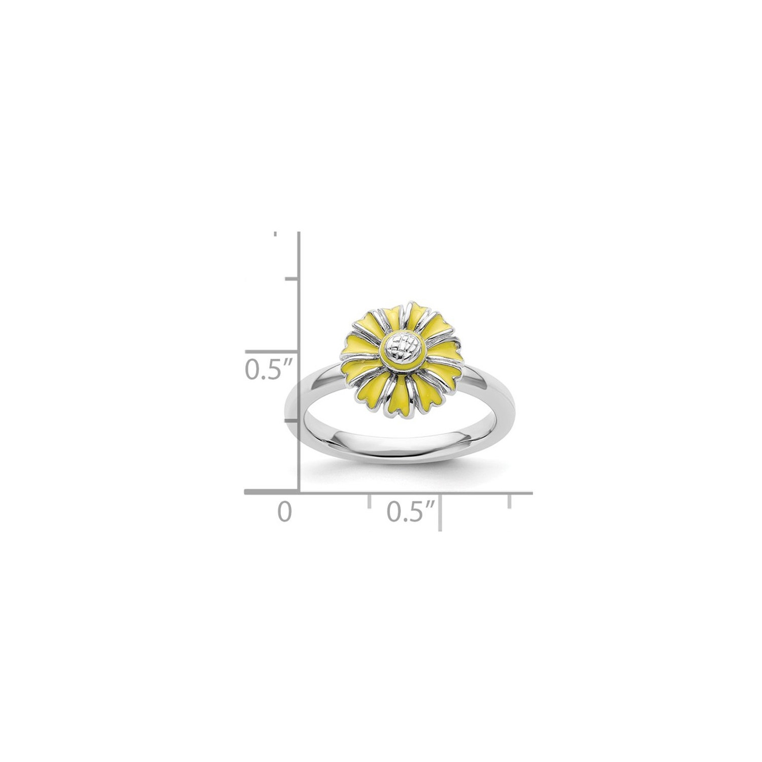 Sterling Silver Yellow Enamel Daisy Flower Ring