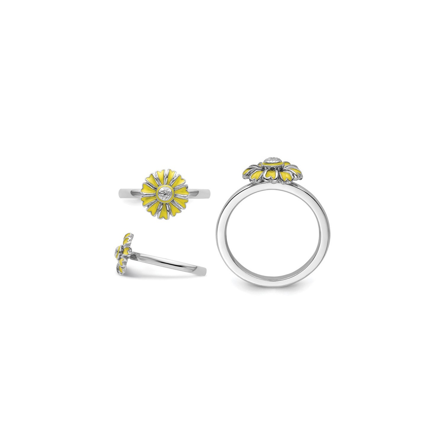 Sterling Silver Yellow Enamel Daisy Flower Ring