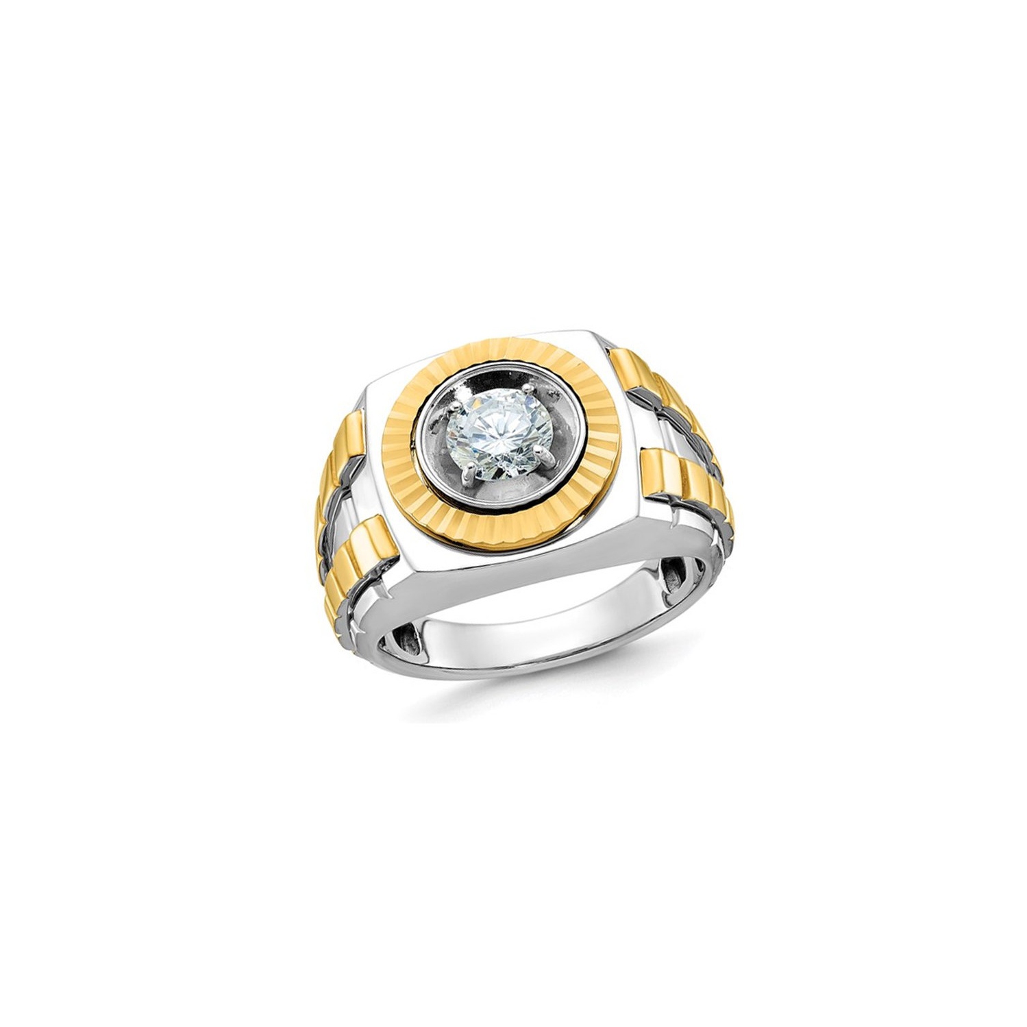 Mens 14K White and Yellow Gold 1.00 Carat Lab-Grown Diamond Ring