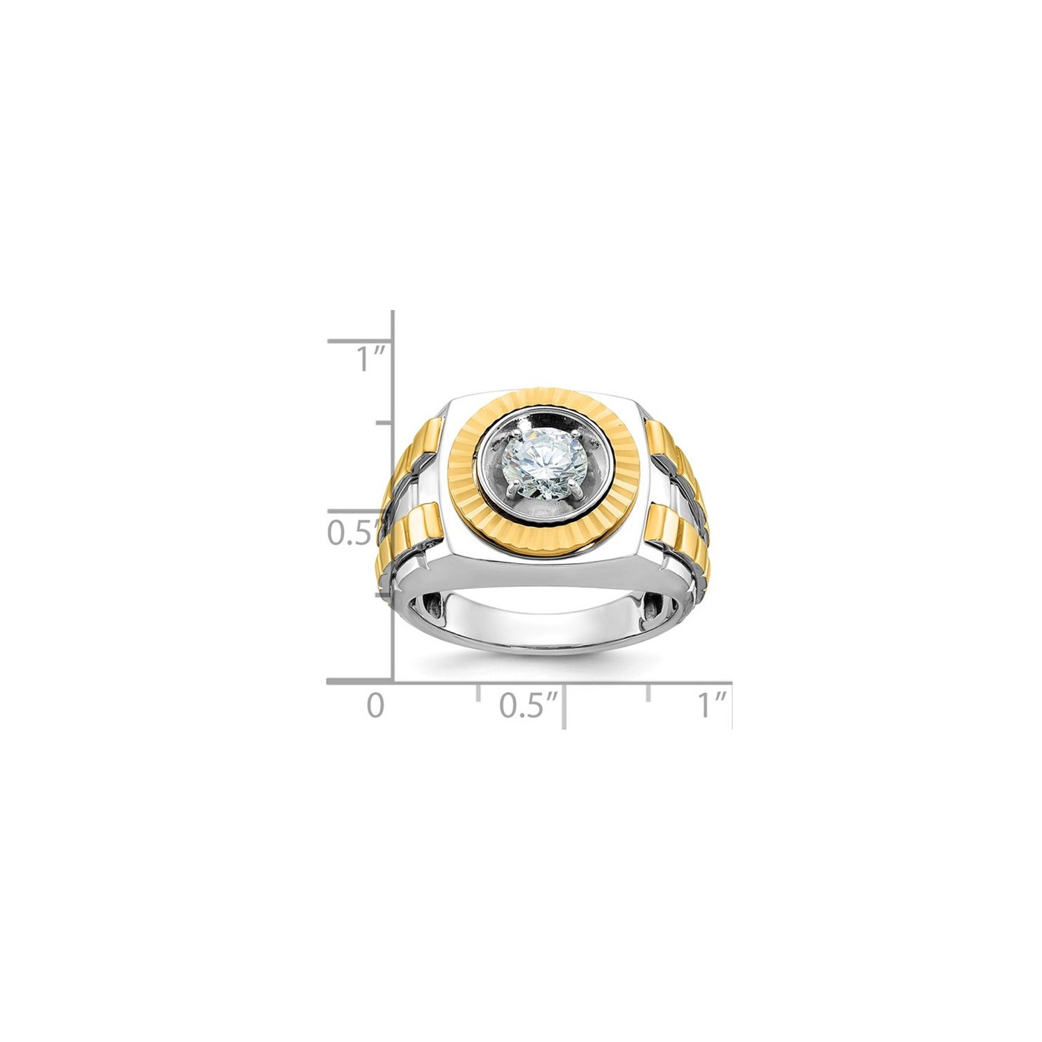 Mens 14K White and Yellow Gold 1.00 Carat Lab-Grown Diamond Ring