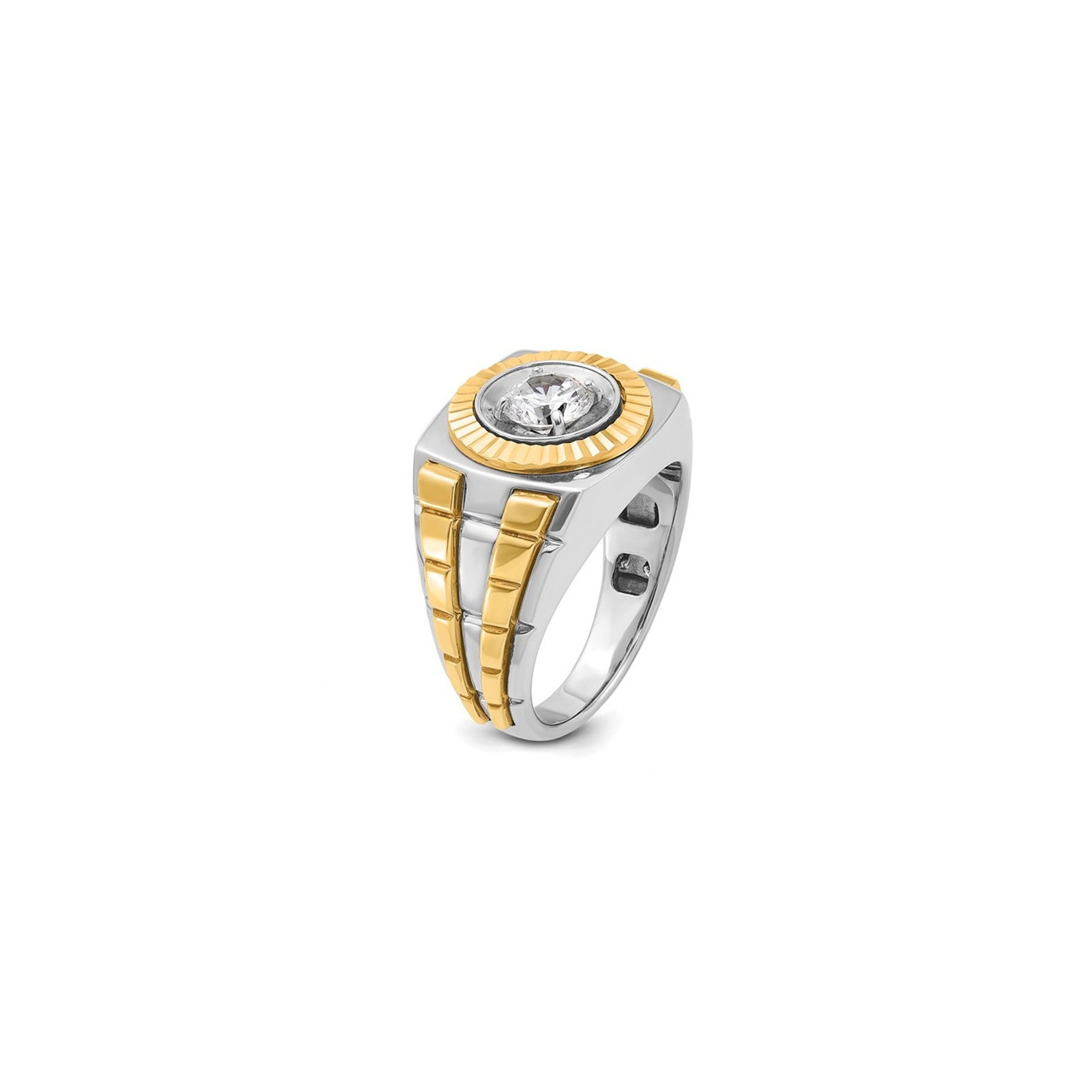 Mens 14K White and Yellow Gold 1.00 Carat Lab-Grown Diamond Ring
