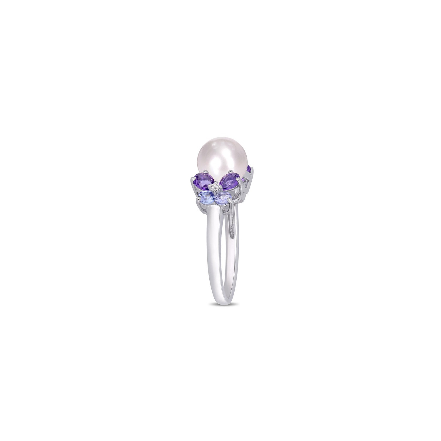 Cultured Freshwater Pearl , Tanzanite And Amethyst Earrings and Ring Set in Sterling Silver